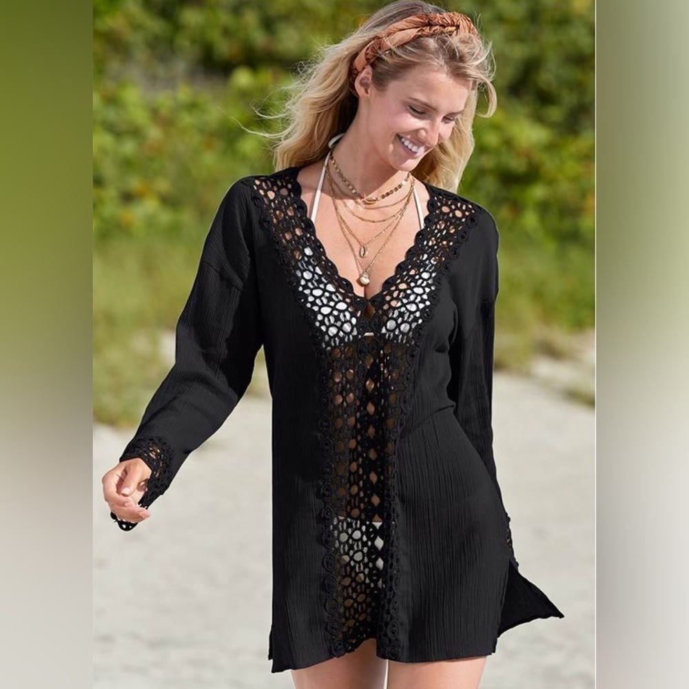 VENUS Black Swim Coverup with Elegant Design Medium NWOT
